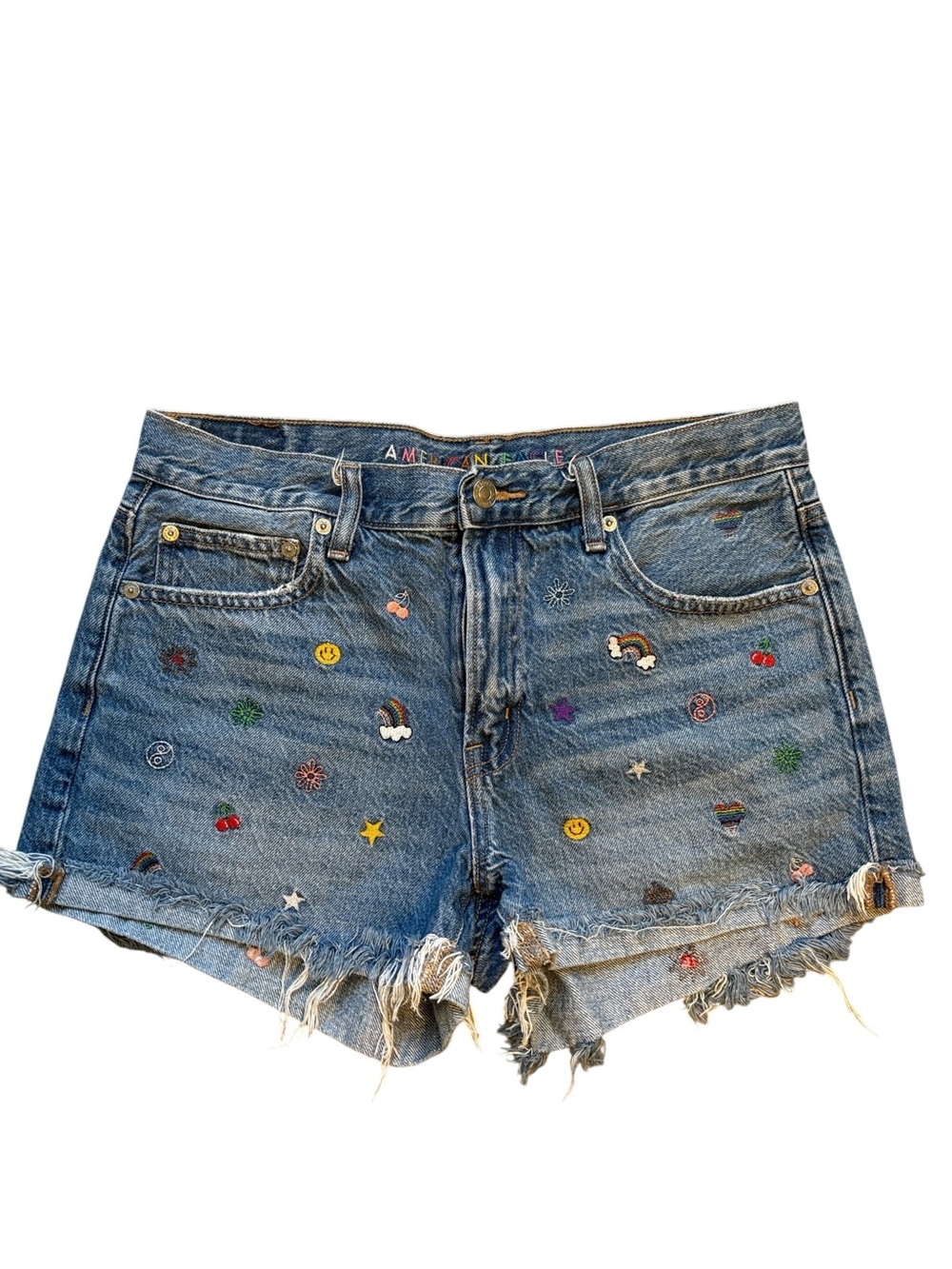 American Eagle Outfitters 90s Boyfriend Denim Shorts Embroidered Size 6